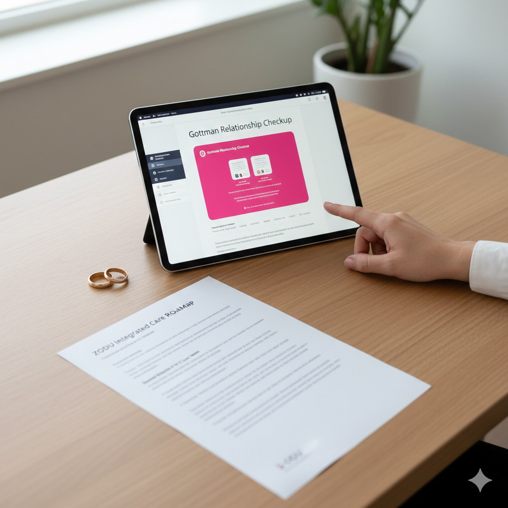 A clinical roadmap and assessment tools used for evidence-based marriage counseling in Orlando at ZODU Health.