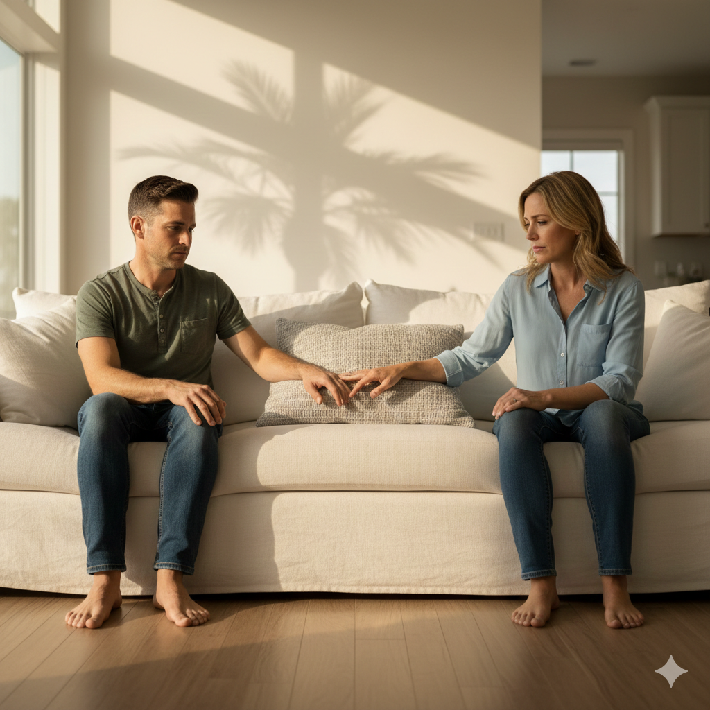 A couple in Florida seeking licensed relationship counseling to break the cycle of stonewalling and criticism.