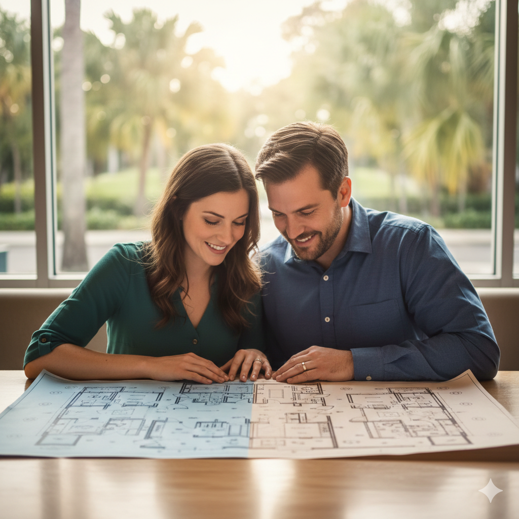 An engaged couple in Orlando syncing their unspoken blueprints through professional premarital counseling.