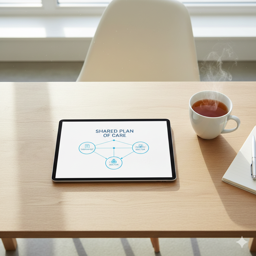 An integrated clinical roadmap for depression therapy in Orlando, showing the coordination between mental health and medical providers.